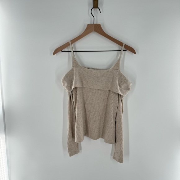 Jonathan Simkhai Standard Piper Shaping Rib Long Sleeve Off the Shoulder Top M - Picture 4 of 10
